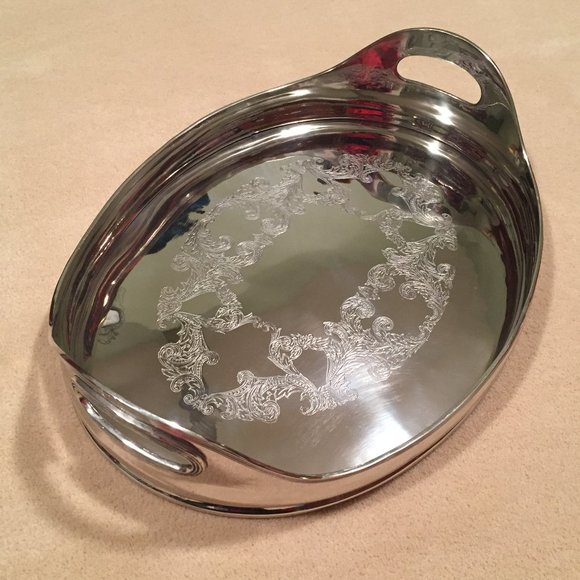 Dessau Home Etched Oval Nickel Tray 16.5" - Picture 1 of 5